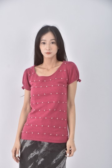 (S) noue rue珍珠粉色短袖上衣