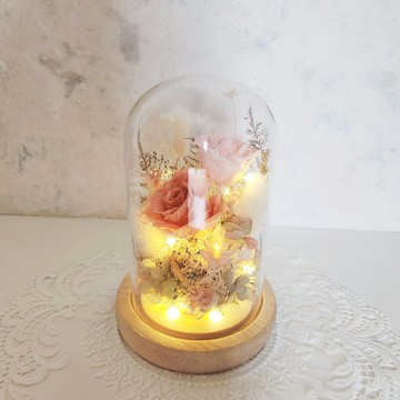 玻璃花鐘 粉橘金色系 永生玫瑰 節日禮物 生日禮物