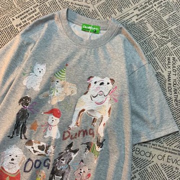 CMYJN 美式復古卡通印花圓領短袖T恤男女寬松百搭情侶裝半袖體恤