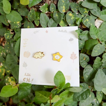 三角龍 微笑小星  夾式耳環 生日禮物 交換禮物 恐龍 聖誕禮物