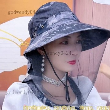 網紗夏季防曬遮陽帽男女戶外大簷麵罩紫外綫釣魚護頸登山 帽男士防曬女戶外登山 帽子 防曬帽子 頭罩帽網