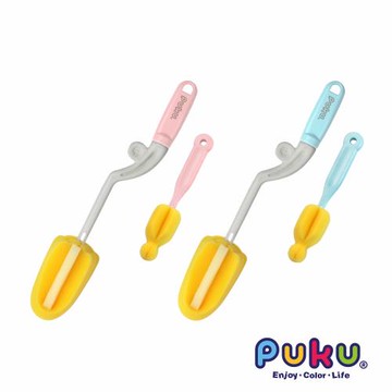 【PUKU藍色企鵝】轉轉Q高密度海綿奶瓶刷組 水色/粉色