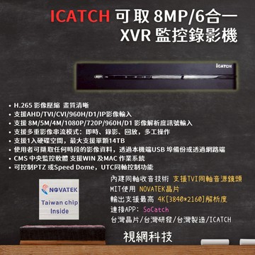 台製 ICATCH 可取 TVI同軸音源 監控主機 6合1 DVR XVR H.265 監視器 手機遠端