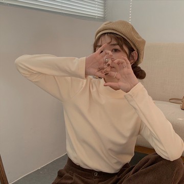 時尚德絨打底衫女2021新款秋冬韓版內搭長袖T恤保暖發熱中領上衣