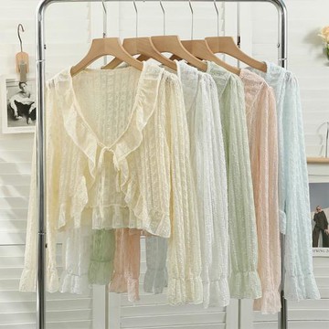 防曬蕾絲開衫女夏季配吊帶裙子仙氣外搭綁帶披肩短款空調衫薄外套