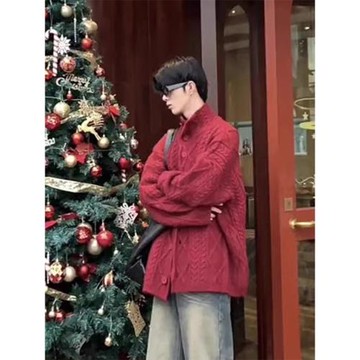 新年紅色毛衣男款新年過年戰袍冬季慵懶風氛圍感本命年針織衫外套
