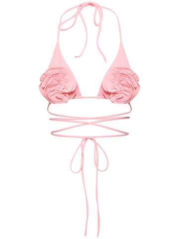 Jersey Triangle Bikini Top W/ Roses
