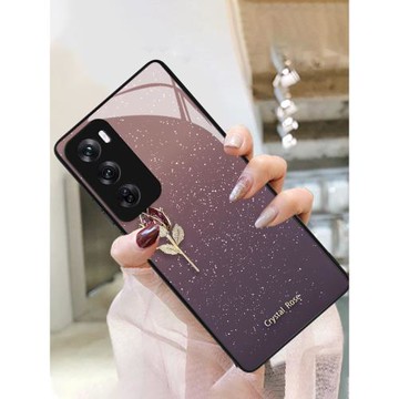 適用OPPOReno12pro手機殼PJW110專用5g星空郁金香玻璃新款散熱可愛網紅情侶個性潮牌超火鋼化膜粉色時尚文案