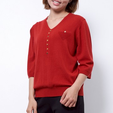 CLL巧玲瓏 小金釦舒適V領針織上衣 5128618