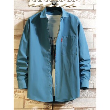 男士襯衫春秋夏季薄款長袖寬松港風日系休閑寸衣潮流帥氣襯衣外套