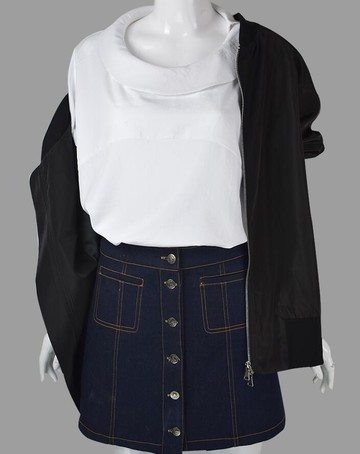 2021春新吐槽大會同款韓版棒球服外套白色襯衫印花牛仔褲套裝洋氣