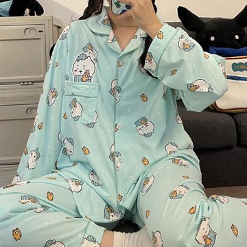 日系卡通吉伊卡哇chiikawa睡衣女春秋長袖可愛學生小八貓咪家居服