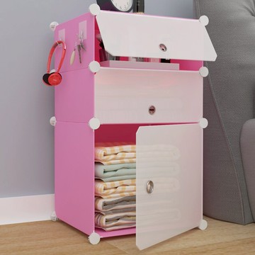 床頭柜置物架塑料收納柜房間零食儲物收納箱衛生間置物柜自由組合