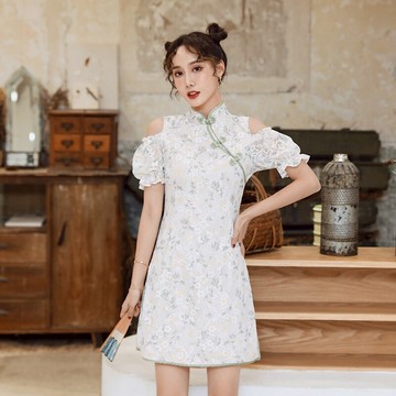 旗袍春夏款改良版時尚性感修身年輕款少女蕾絲連衣裙中長款