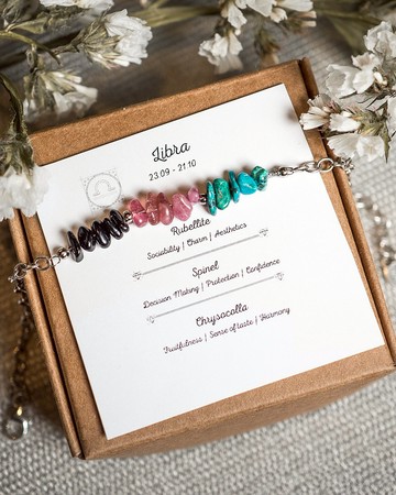 Libra Crystals 手鍊，925銀，尖晶石，碧璽，金孔雀石