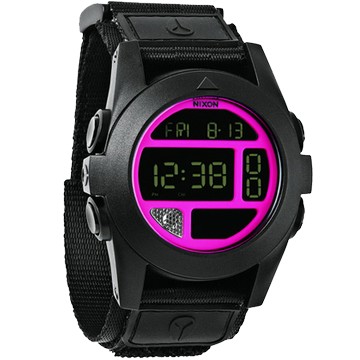 【限時下殺49折!】現貨 NIXON THE BAJA 露營登山休閒多功能電子錶/黑x桃紫 A489-480 魔鬼氈式帆布錶帶 手錶 熱賣中!