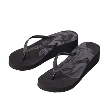 #熱賣新品#台灣現貨#  4cm女拖鞋 洛克熊夏季動物系列黑鑽犀牛坡跟拖  黑色 時尚簡約風 台灣品牌人字拖