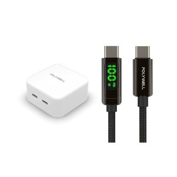POLYWELL 35W雙C孔快充頭+USB-C數顯線 2M