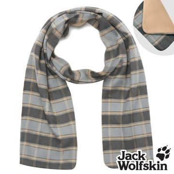 【Jack wolfskin 飛狼】經典格紋保暖刷毛圍巾 雙面圍巾『灰格』
