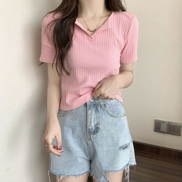 台灣出貨 ins超火純色短袖T恤女夏季修身顯瘦百搭小衆ins風內搭打底上衣服 短袖t恤女 顯瘦上衣 夏季衣服 休閒上衣