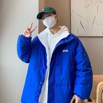 時尚潮流克萊因藍棉服男冬季新款休閒保暖寬鬆上衣男