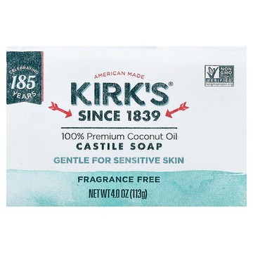 Kirk's, 全優質椰子油、溫和橄欖香皂，無香，4 盎司（113 克）