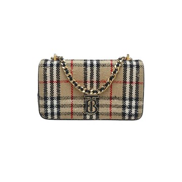 BURBERRY LOLA系列 經典格紋圈紗材質斜背包鍊條包