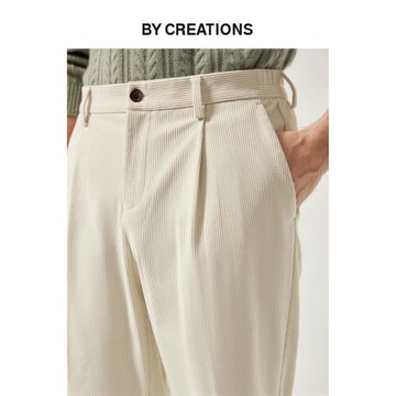 柏品燈芯絨直筒休閑西褲男士商務職業正裝單褶休閑通勤百搭便褲子