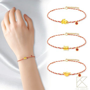 【TLH】編織手鍊黃金墜 純金999 多選 開運紅繩 約重0.03錢±0.01(生日禮 情人節)