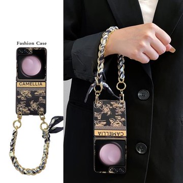 適用于三星w25flip手機殼大牌小香風黑折疊屏皮紋殼翻蓋高檔輕奢時尚網紅掛繩女款防摔galaxy w25flip保護套