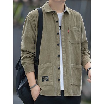 重磅新款純棉燈芯絨長袖襯衫男士春秋款港風工裝全棉襯衣外套大碼