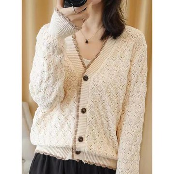 春季2025新款純色針織開衫女外套長袖薄款毛衣寬松外搭上衣女短款