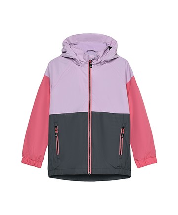 粉紫拼接長袖防風連帽外套128cm
