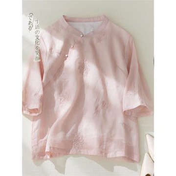 中式禪意茶服上衣2025夏季新款中式國風女裝高級感棉麻襯衫小個子