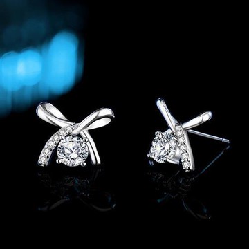 【米蘭精品】莫桑石耳環925純銀耳針-百搭蝴蝶結50分時尚女飾品74gk57