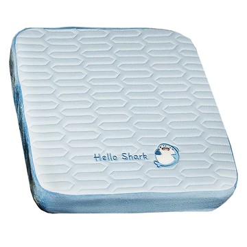 Mega 夏季小動物冰絲涼感海綿坐墊 座椅墊 和室坐墊 沙發墊 附綁帶可拆洗  鯊魚 藍色  40x40公分