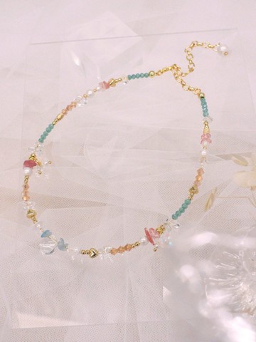 世界喜歡芮比。MUCHAT手作14KGP西瓜晶海藍寶珠花項鍊