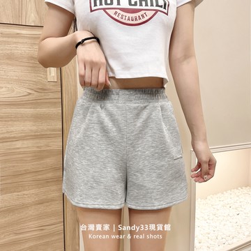 貼標鬆緊短褲【8803】33春夏新款休閒百搭韓系INS氣質闊腿褲高腰短褲 A字褲 運動短褲 休閒短褲女
