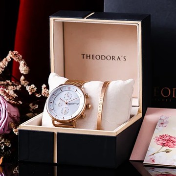 【Theodora's】典藏禮盒｜女款 Mercury 腕錶 太陽能三眼白