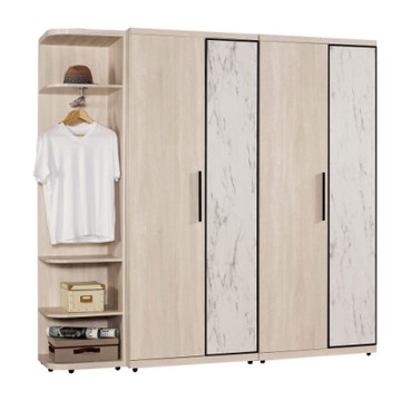 文創集 菲莉 現代6.9尺多功能開門衣櫃/收納櫃組合(衣櫃＋側邊櫃)-208x57x202cm免組