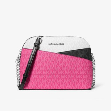 MICHAEL KORS 防刮皮革拼接斜背/側背包-覆盆莓