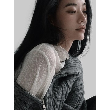 Codibook｜韓國 MAENIQUE 透膚半高領蕾絲長袖T恤［預購］長袖上衣 女裝