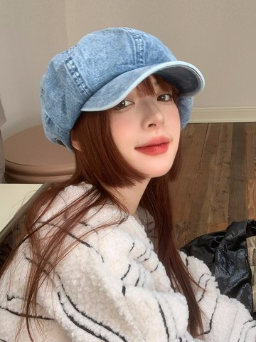 牛仔貝雷帽子女秋冬韓版大頭圍報童帽大檐顯臉小八角帽百搭云朵帽