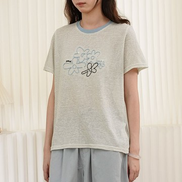 花朵刺綉薄款條紋T101291C