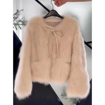 (免運)今年流行的中古風環保皮草外套女冬季爆款蝴蝶結富家千金短款大衣