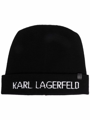 Karl Lagerfeld - logo-print knitted beanie - women - Polyester/Viscose/Cashmere - One Size - Black