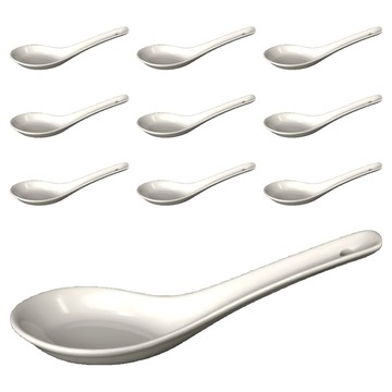 TATUNG 大同磁器 港式湯匙 - 優質陶瓷湯匙組 餐廳家用湯羹勺  10支  5吋  白色