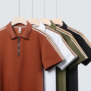 【M-5XL大尺碼🔥】 夏季大碼翻領Polo衫 條紋寬鬆落肩 彈力棉質短袖 休閒上衣 潮男穿搭 約會必備
