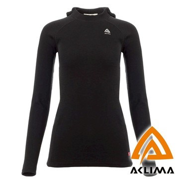 【ACLIMA 挪威】女羊毛連帽圓領長袖上衣『黑』108449 戶外 露營 登山 健行 休閒 羊毛 長袖 連帽 上衣