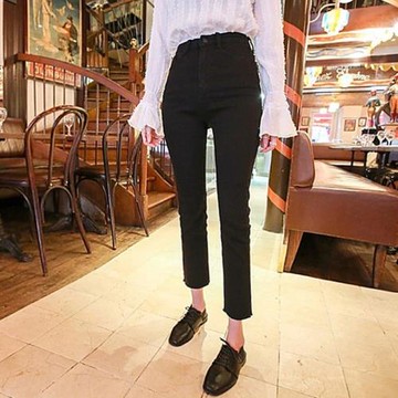 破洞直筒牛仔褲九分小個子高腰2025年秋冬不掉色女裝韓版煙管褲子